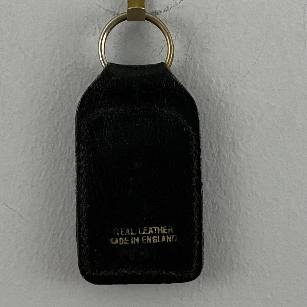 Rolls Royce Vintage 70s Leather Key Fob Men OS Black Enamel Logo Made In England